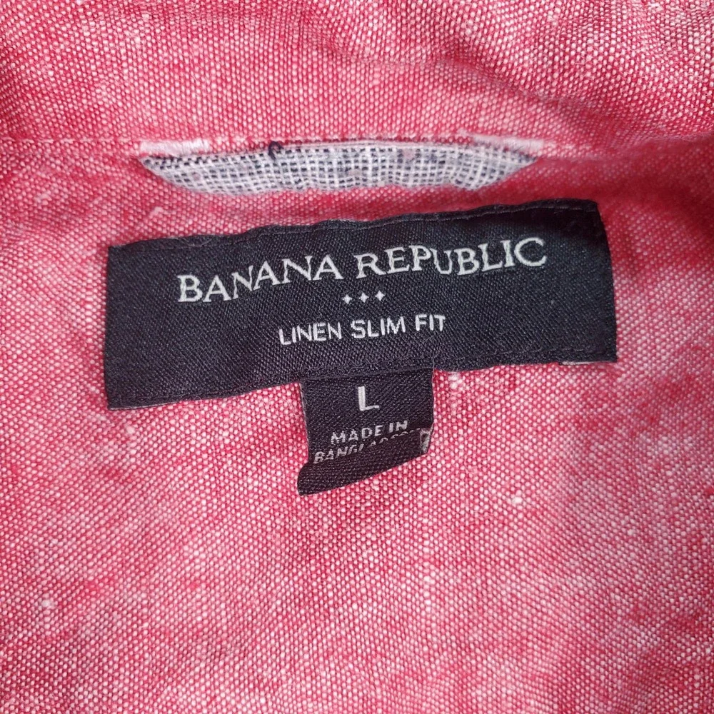 Banana Republic Mens Linen Slim‎ Fit Short Sleeve Button Down Shirt Red Large